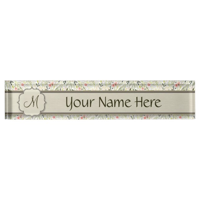 Porte-nom Pour Bureau Aquarelle Florale Kaleidoscope avec Monogramme (Devant)