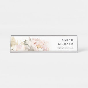 Porte-nom Pour Bureau Aquarelle florale moderne Dusky Blush Peony