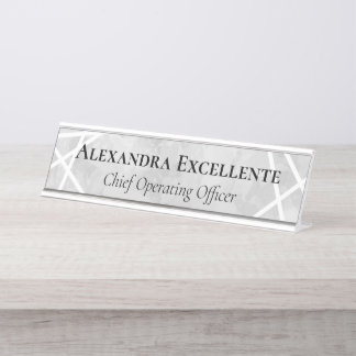 Porte-nom Pour Bureau Aquarelle gris Géométrique Moderne Personnalisé Fe