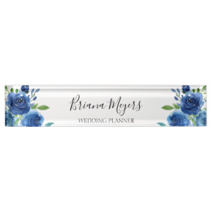 Porte-nom Pour Bureau Aquarelle Moderne Floral Marine Blue Business
