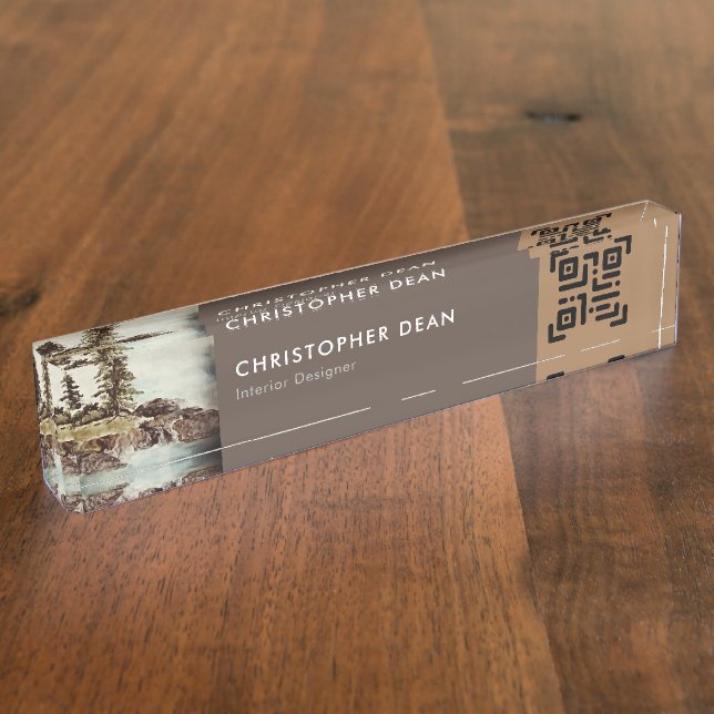 Porte-nom Pour Bureau Aquarelle professionnelle moderne Tahoe Lake Peint (Taille)