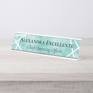 Porte-nom Pour Bureau Aquarelle turquoise Géométrique Moderne Personnali
