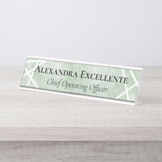 Porte-nom Pour Bureau Aquarelle verte Géométrique Moderne Personnalisé F