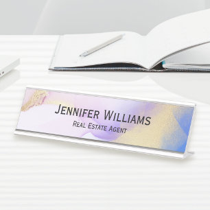 Porte-nom Pour Bureau Aquarelle violet or élégant Personnalisé