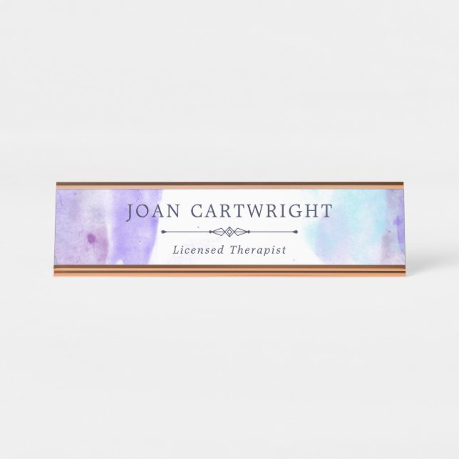 Porte-nom Pour Bureau Aquarelle violet pluvieuse paisible (Devant)