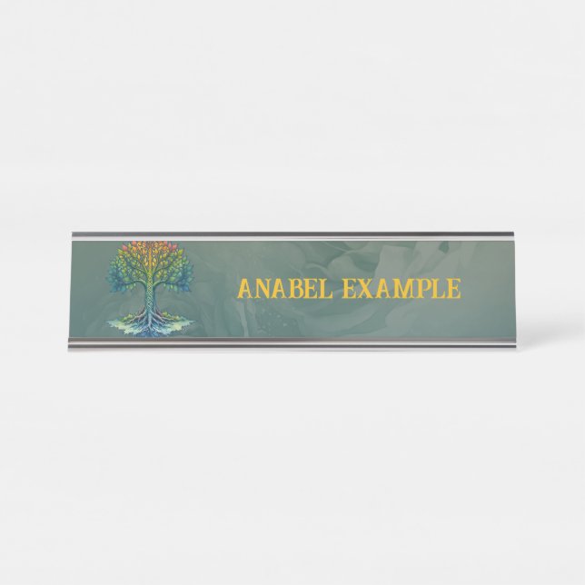 Porte-nom Pour Bureau Arbre de Vie Aube Changeante  (Devant)