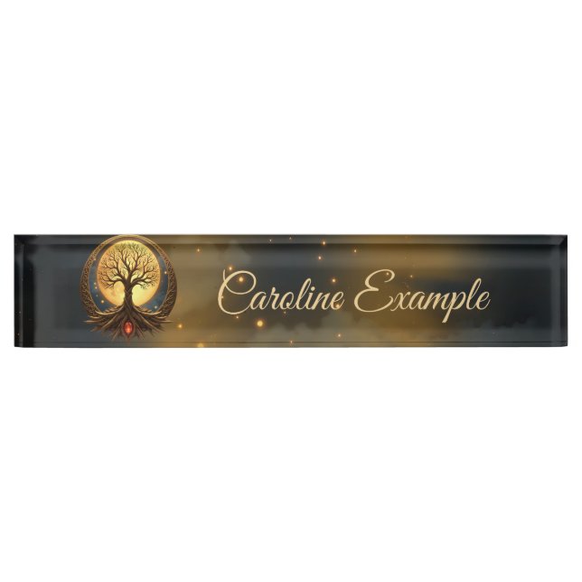 Porte-nom Pour Bureau Arbre de Vie – Illumination au Clair de Lune (Devant)