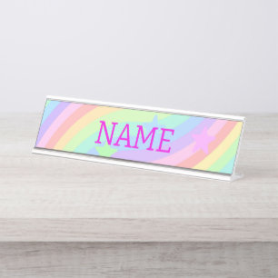 Porte-nom Pour Bureau Arc en ciel et étoiles