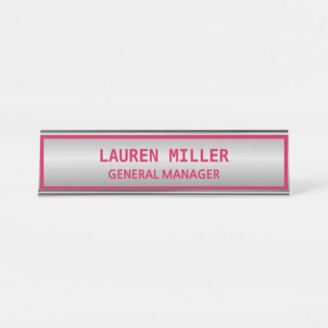 Porte-nom Pour Bureau Argent élégant et Bourgogne (Devant)