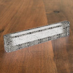 Porte-nom Pour Bureau Argent et motif de noeuds en spirale celtique de