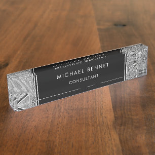 Porte-nom Pour Bureau Argent Monogrammé Metallic Business Desk Nom Pl
