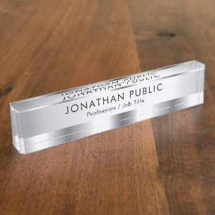 Porte-nom Pour Bureau Argent Personnalisé Look Glamour Élégant Moderne