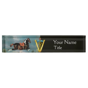 PORTE-NOM POUR BUREAU ARGUMENT DE CHEVAL "OR CADUCEUS VÉTÉRINAIRE SYMBOL