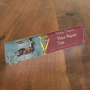 PORTE-NOM POUR BUREAU ARGUMENT DE CHEVAL "OR CADUCEUS VÉTÉRINAIRE SYMBOL