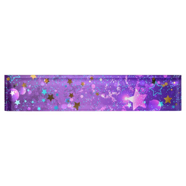 Porte-nom Pour Bureau Arrière - plan de feuille violet avec étoiles (Devant)