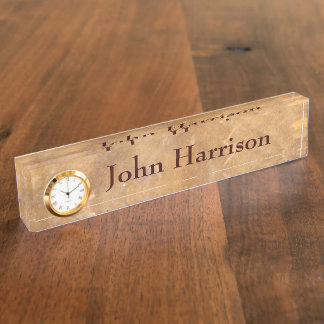Porte-nom Pour Bureau Arrière - plan en pierre chic avec l'horloge