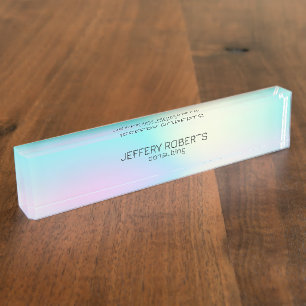 Porte-nom Pour Bureau Arrière - plan holographique aux couleurs claires