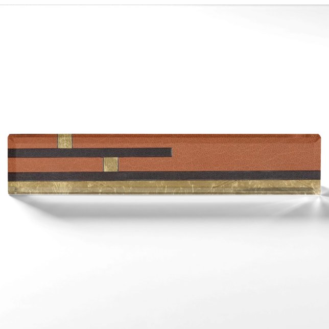 Porte-nom Pour Bureau Art Déco en or et beige (Devant)
