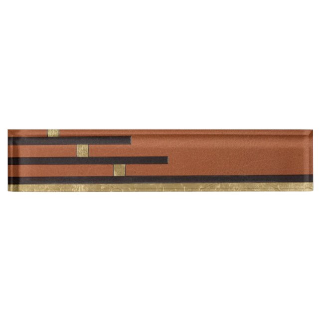 Porte-nom Pour Bureau Art Déco en or et beige (Devant)