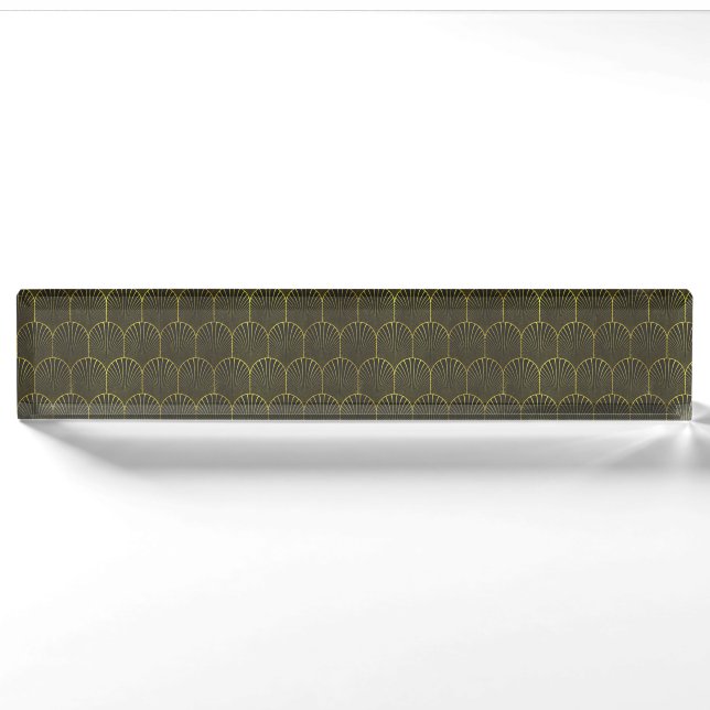 Porte-nom Pour Bureau Art Déco En Or Et Noir (Devant)
