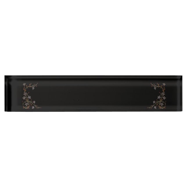 Porte-nom Pour Bureau Art Deco Flowers On Black (Devant)