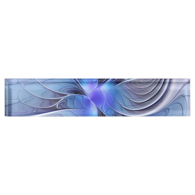 Porte-nom Pour Bureau Art fractal moderne abstrait bleu lavande (Devant)