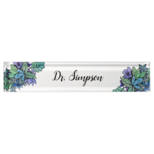 Porte-nom Pour Bureau Art pour aquarelle floral bleu et vert