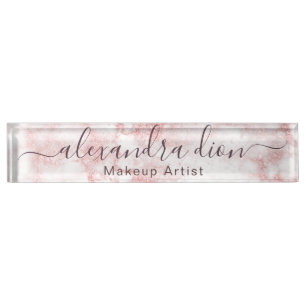 Porte-nom Pour Bureau Artiste rose de maquillage en marbre parties scint