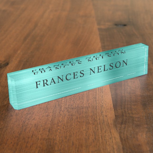 Porte-nom Pour Bureau Aspect Métallisé Turquoise Serif Élégant (Taille)
