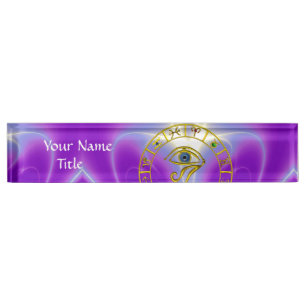 Porte-nom Pour Bureau ASTRAL HORUS OEIL, BLUE TALISMAN Zodiac Chart, Ros