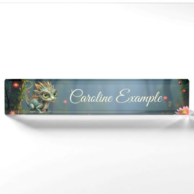 Porte-nom Pour Bureau Auren – Petit dragon de la forêt émeraude (Devant)
