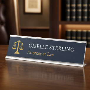 Porte-nom Pour Bureau Avocat à la Loi Bleu Marine Or