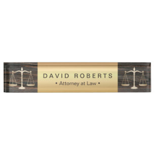 Porte-nom Pour Bureau Avocat de Droit Modern Gold & Wood