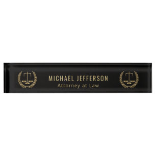 Porte-nom Pour Bureau Avocat - noir et or