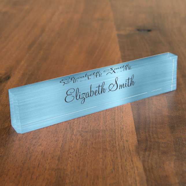 Porte-nom Pour Bureau Baby Blue Faux Metallic Foil (Taille)