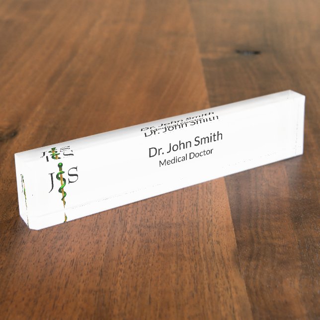 Porte-nom Pour Bureau Bague d'or vert de l'Asclepius Médicale Herbal (Taille)