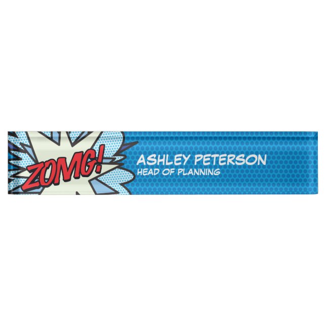 Porte-nom Pour Bureau Bande dessinée Pop Art Flash ZOMG (Devant)