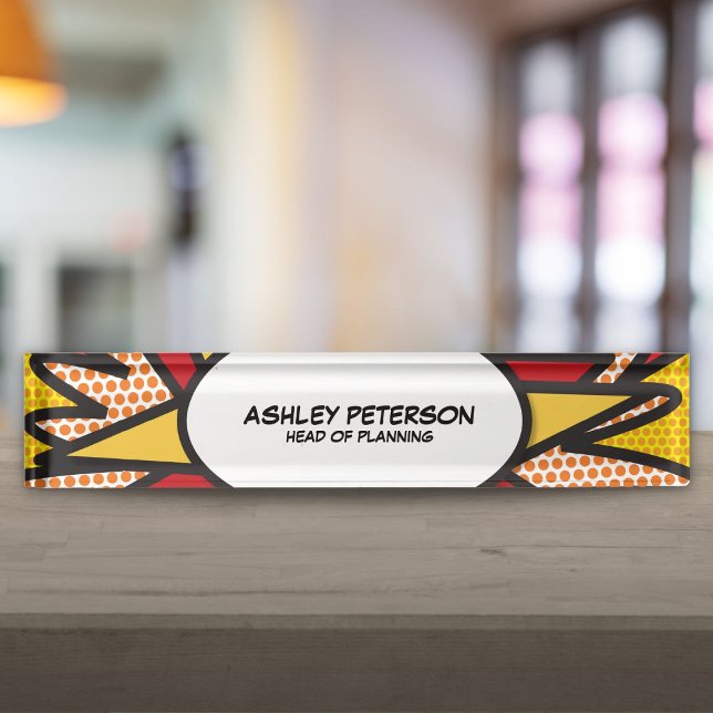 Porte-nom Pour Bureau Bande dessinée rétro amusante (Fun Retro Comic Book Desk Name Plate)