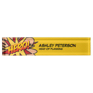 Porte-nom Pour Bureau Bande dessinée rétro amusante HERO