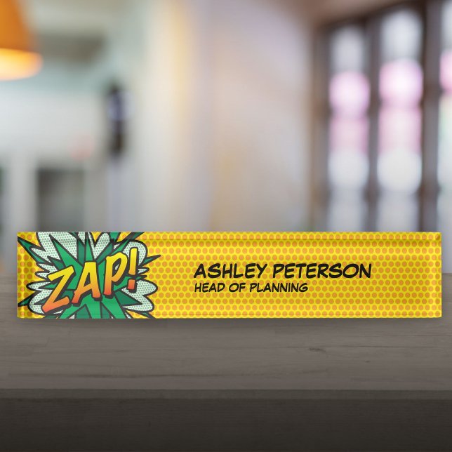Porte-nom Pour Bureau Bande dessinée rétro ZAP Fun (ZAP Fun Retro Comic Book Desk Name Plate)