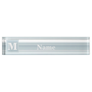 Porte-nom Pour Bureau Bandes bleu glace monogramme