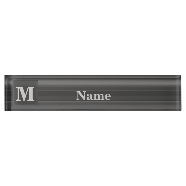 Porte-nom Pour Bureau Bandes de charbon de monogramme (Devant)