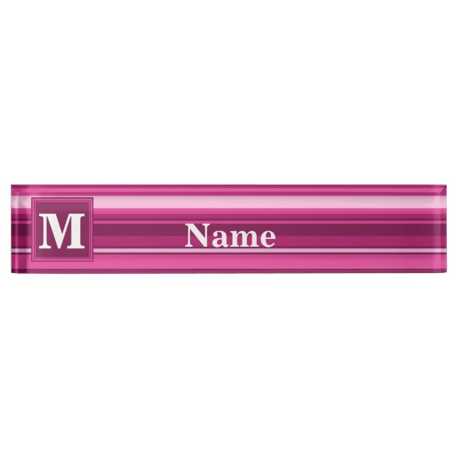 Porte-nom Pour Bureau Bandes de monogramme fuchsia (Devant)