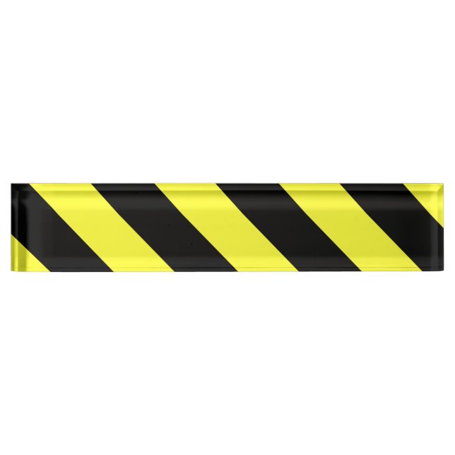 Porte-nom Pour Bureau bandes diagonales noir et jaune (Devant)