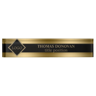 Porte-nom Pour Bureau Bandes Noir Et Or