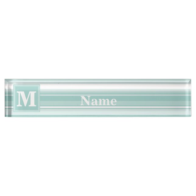 Porte-nom Pour Bureau Bandes vertes de menthe monogramme (Devant)