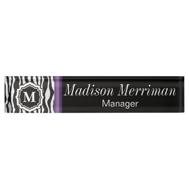 Porte-nom Pour Bureau Barre violette Monogram Zebra (Devant)