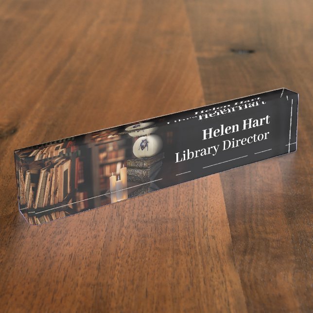 Porte-nom Pour Bureau Bat, livre et bougie | Plaque signalétique du bure (Taille)