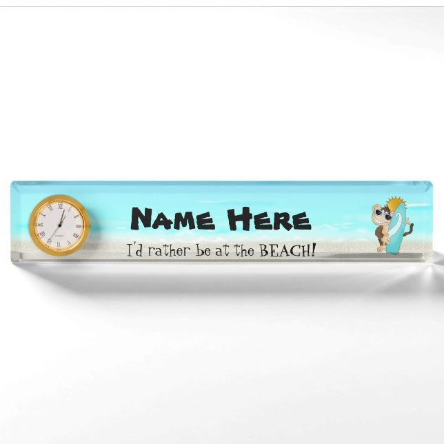 Porte-nom Pour Bureau Beach Monkey dessin animé ajouter nom bureau (Devant)
