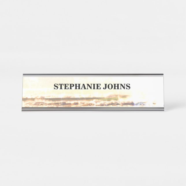 Porte-nom Pour Bureau Beach Ocean Name Modèle Golden Sunset Sparkling (Devant)